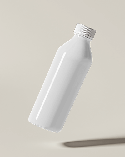 Minimalist Floating Bottle Mockup With Coconut Water Theme Ice Cubes And Straw Design For Refreshing Branding