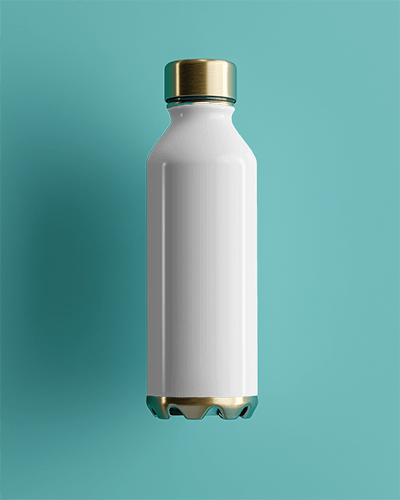 Metallic Water Bottle Mockup With Golden Lid Minimal Aqua Background Sleek And Modern