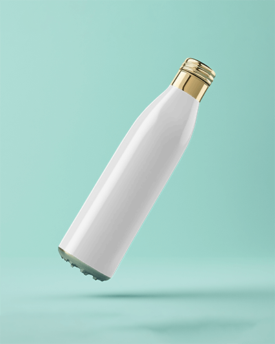 Metallic Water Bottle Mockup Floating In Minimal Aqua Background Premium Design Focus