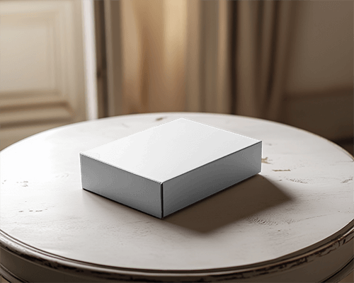 Sunlit Premium Box Mockup On Rustic Round Table With Warm Interior Lighting And Vintage Ambience 0163