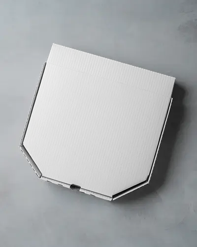 Closed Corrugated Pizza Box Mockup On Concrete Background Angled Top View Minimal Packaging Scene
