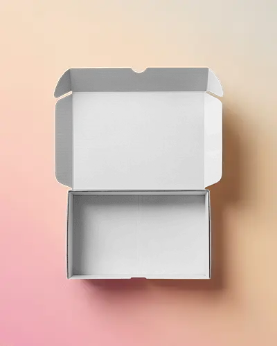Flat Lay Cardboard Box Open Flaps On Pink To Cream Gradient Backdrop Ecommerce Mockup Style