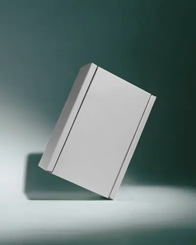 Floating Flap Box Mockup Against Green Gradient Background Spotlight Effect Dramatic Brand Display