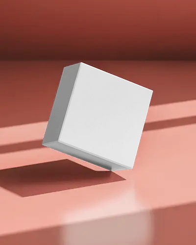 Modern Box Hovering In Spotlight Against Coral Background Geometric Shadow For Bold Product Display