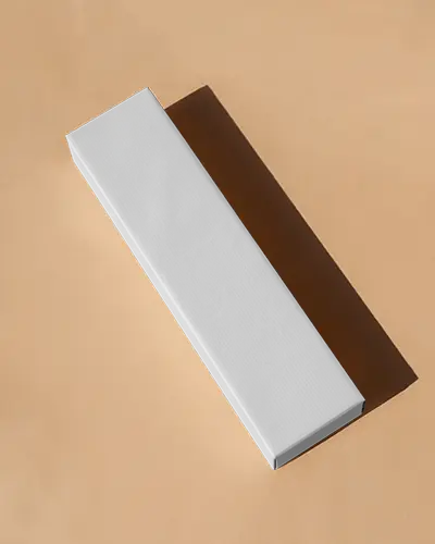 Slim Box Mockup Top View On Peach Background With Clean Shadow And Minimal Style