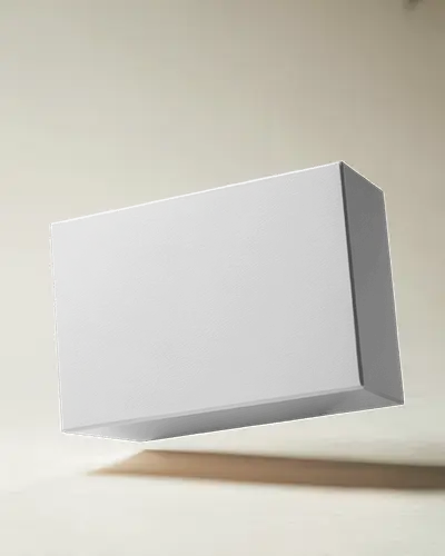 Elegant Box Mockup Floating Over Creamic Surface With Soft Directional Light