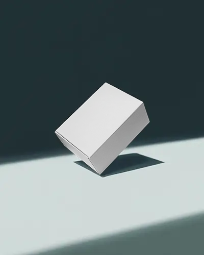 Box Mockup Hovering In Spotlight Over Blue Floor Dark And Moody Background