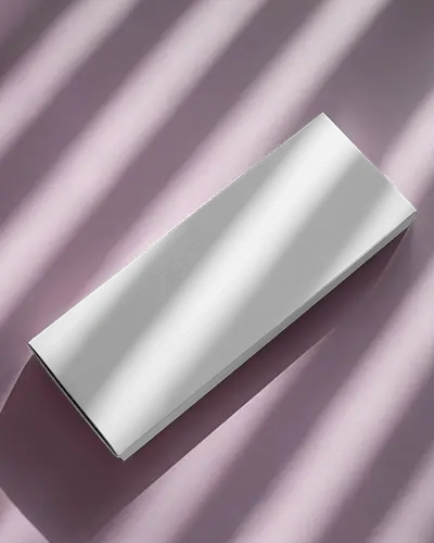Long Thin Box Mockup On Soft Pink Surface With Diagonal Sunlight And Shadow Patterns