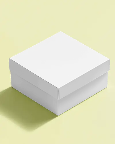 Square Box Mockup On Lemon Yellow Background With Soft Shadow Perspective