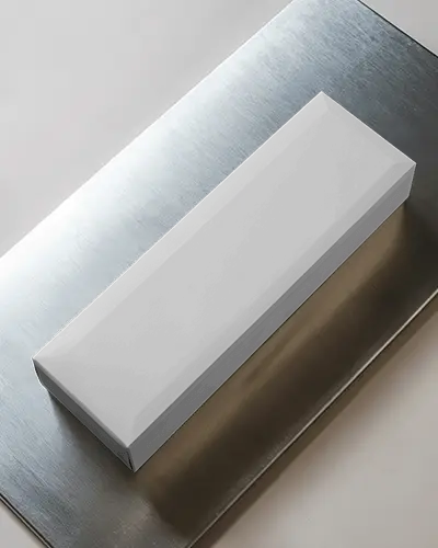 Long Rectangular Box Mockup On Brushed Metal Surface High Gloss Reflection