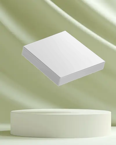 Hovering Box Mockup Over Podium With Sage Drapes Luxury Brand Display