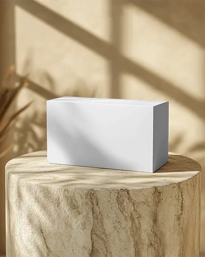 Sunlight Shadow Box Mockup On Marble Podium Warm Tones Elegant Display Scene