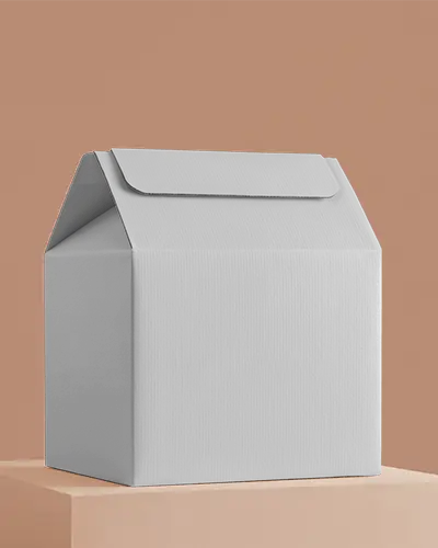 Gable Box Mockup On Peach Toned Podium Perfect For Gift Or Retail Packaging Presentations
