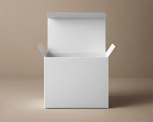 Open Box Mockup On Neutral Backdrop Showing Interior Space And Unboxing Readiness