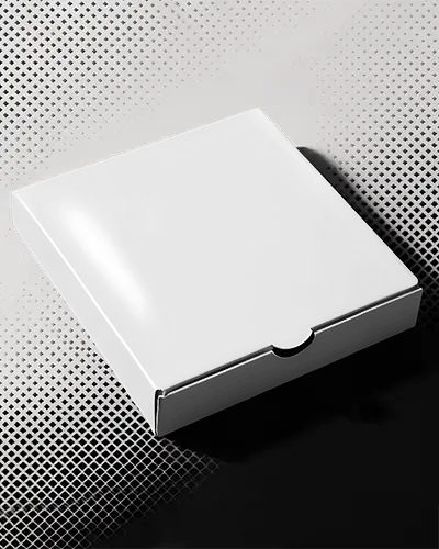 Pizza Box Mockup On Halftone Pattern Background With Dramatic High Contrast Black And White Lighting