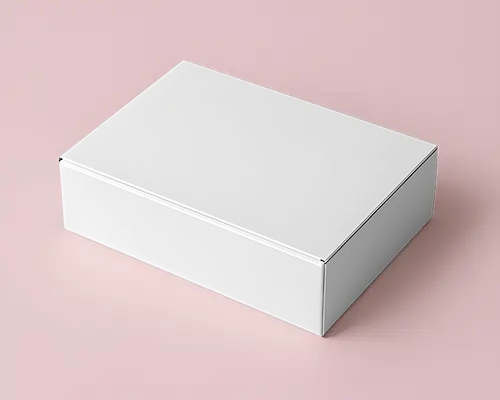Clean Rectangular Box Mockup On Soft Pink Surface Top Down View For Elegant Branding Showcase