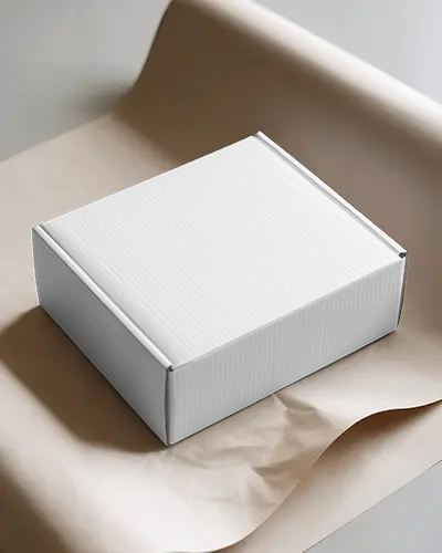 Premium Mailer Box Mockup On Rolled Kraft Paper Minimal Lighting For Elegant Brand Packaging