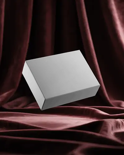 Box Mockup Over Burgundy Velvet Fabric Luxury Mystery Theme With Dramatic Lighting