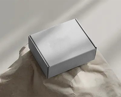 Box Mockup On Wrinkled Paper In Soft Shadows Organic Texture For Rustic Branding Vibe