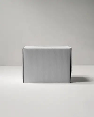 Minimal Mailer Box Mockup Centered On White Surface Clean Aesthetic For Ecommerce Packaging