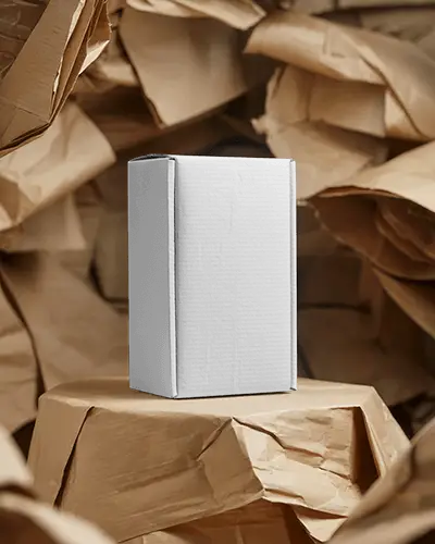 Vertical Mailer Box Mockup On Crumpled Kraft Paper Background Organic And Rustic Packaging Style