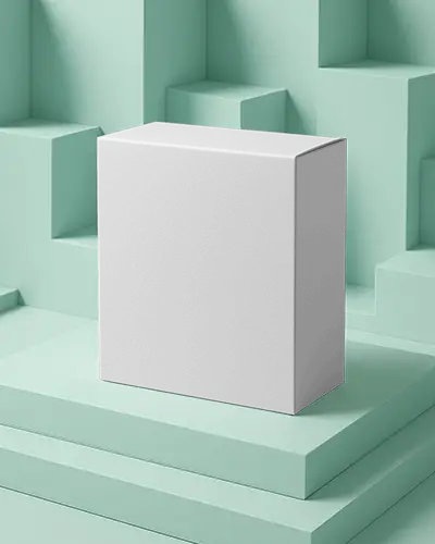 Cuboid Box Mockup On Step Platform With Mint Green Geometric Background Stylized Brand Presentation