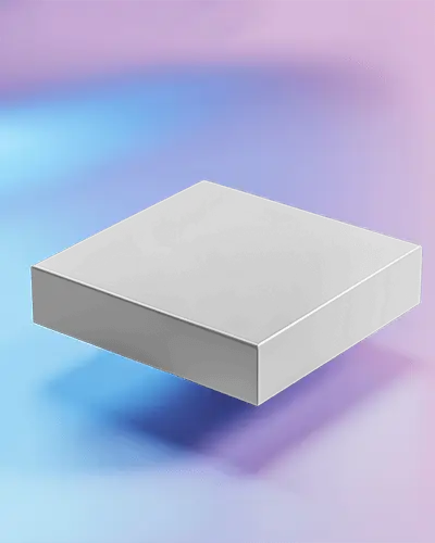 Floating Thin Box Mockup On Gradient Purple And Blue Backdrop With Modern Dreamy Lighting Effects