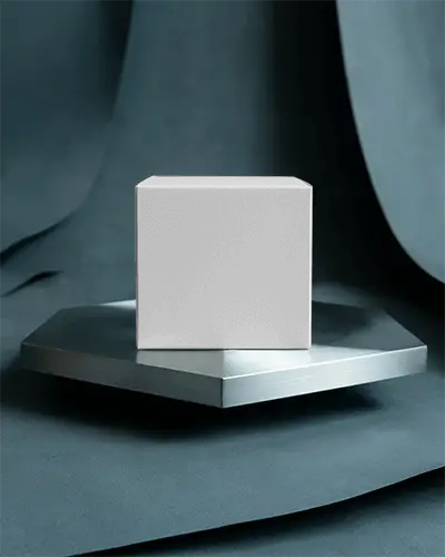 Premium Cubical Box Mockup High Quality Product Packaging On Metallic Platform Background