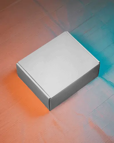 Gradient Light Box Mockup Flat Lay Colorful Floor Soft Glow Modern Packaging Design