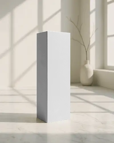 Sunlit Minimal Tall Vertical Box Mockup Marble Floor Vase Decor Soft Shadows Elegant Style