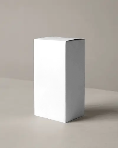 Tall Box Mockup On Grey Surface Neutral Background Minimal Packaging Showcase