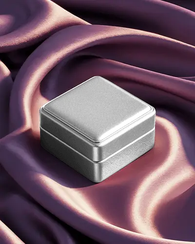 Small Jewelry Box On Purple Satin Fabric Mockup Soft Shine Elegant Branding Display