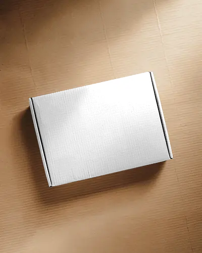 Flat Rectangular Shipping Box Mockup Top View On Brown Cardboard Surface