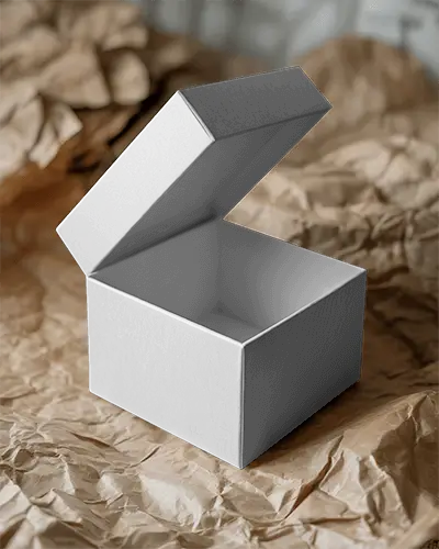 Premium Packaging Box Mockup In Open Position On Textured Surface For Product Display