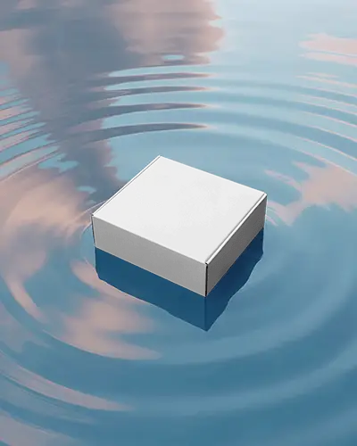 floating-box-mockup-drifting-on-water-surface-with-ripples-and-sunset-sky-reflections