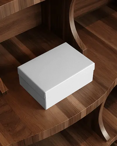 Wooden Shelf Shoes Box Mockup Elegant Natural Interior Display