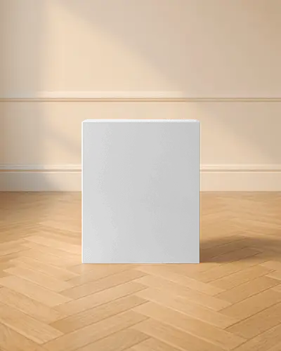 front-facing-square-box-mockup-classic-parquet-floor-clean-wall-background