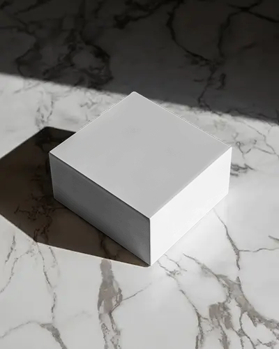Cuboid Box Mockup On Marble Floor With Sunlight Contrast For Modern Premium Packaging