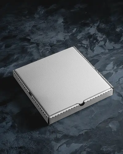 Flat Pizza Box Mockup On Dark Stone Surface With Subtle Lighting For Elegant Minimalist Style