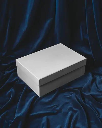 Shoe Box Mockup On Navy Blue Velvet With Dramatic Lighting For Luxury Product Branding