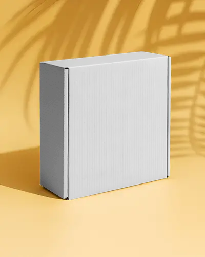 Standing Box Mockup On Yellow Surface With Tropical Leaf Shadows For Creative Packaging