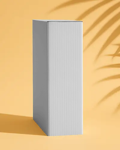 Panel View Box Mockup On Yellow Surface With Tropical Shadows For Modern Branding Display