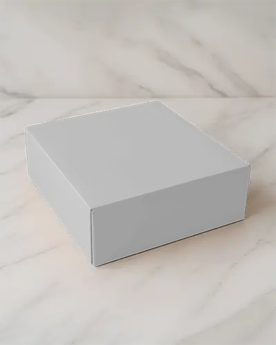 Elegant Box Mockup On White Marble Background In Luxury Flat Lay Position With Soft Light