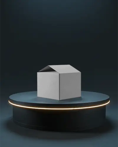 Premium Cubical Box Packaging Mockup Showcased On Modern Lit Display Base For Advertising Use