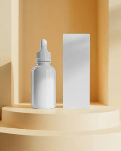Cosmetic Dropper Bottle And Box Mockup For Beauty Serum Packaging Display