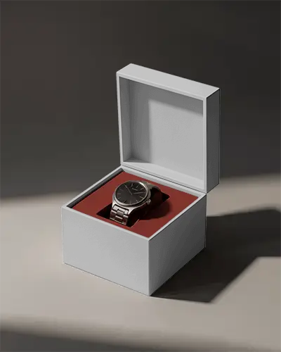 Luxury Watch Packaging Box Mockup Open Display Elegant Storage Accessory Protection Design