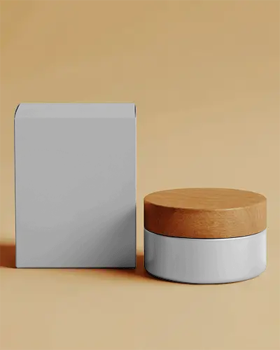 Minimalist Cosmetic Packaging Mockup With Wooden Lid Box Design For Luxury Products