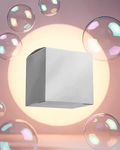 Product Box Mockup With Floating Effect And Bubble Elements For Unique Brand Presentation