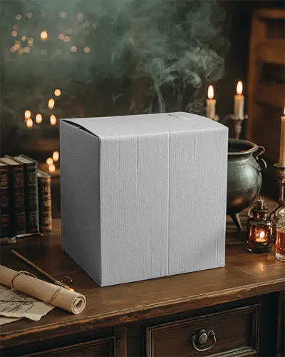 Mysterious Halloween Mockup Box Surrounded By Antique Books Candles And Magic Items