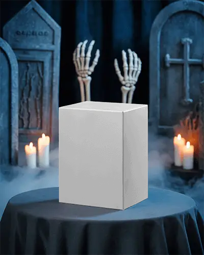 Spooky Halloween Box Mockup With Graveyard Background And Skeleton Hands Rising From Ground